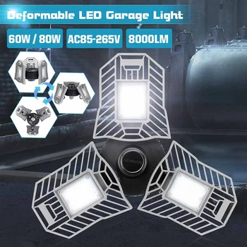 

Waterproof 60W/80W Deformable LED Garage Light 8000LM 3 LED Panels Ceiling Lights E27 Worklight For Gas Station Canopy Workshop