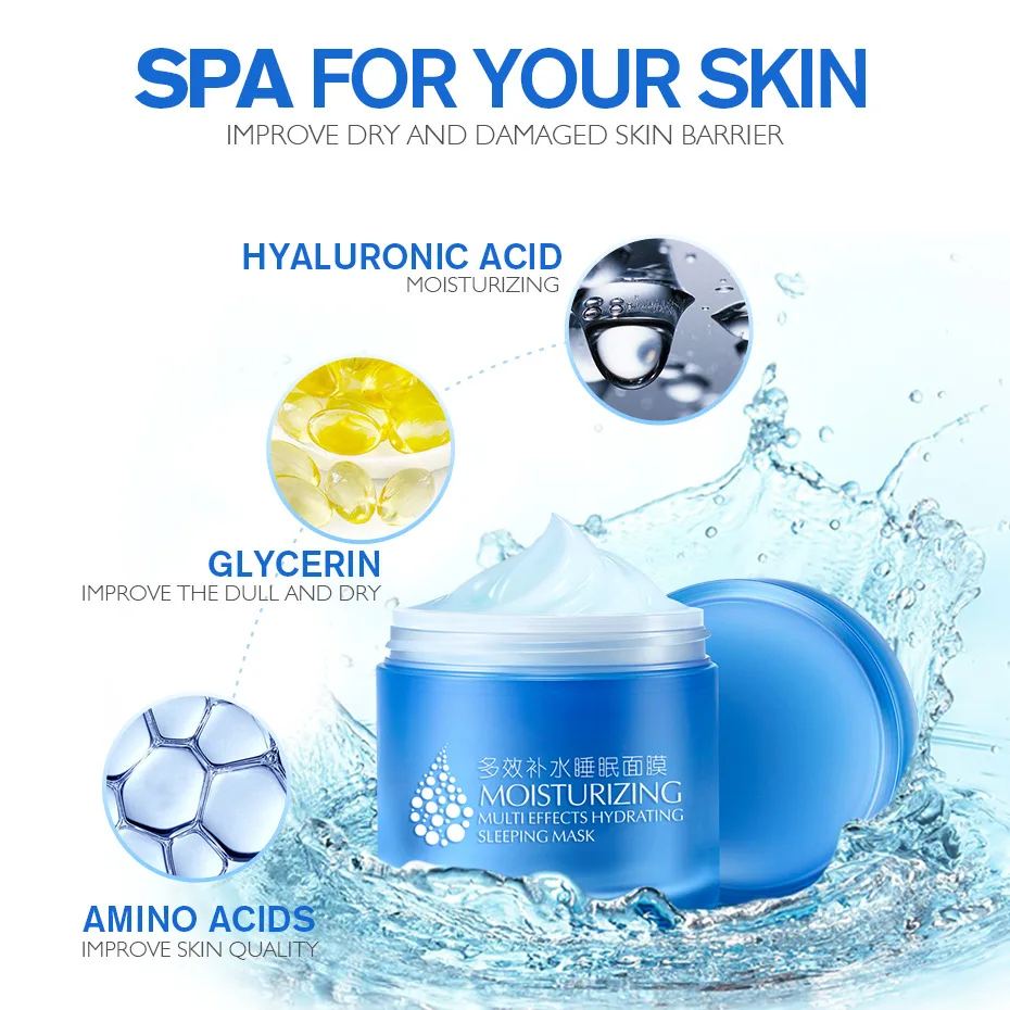 LAIKOU 120g Hyaluronic Acid Moisturizing Wash off Sleeping Face Mask Hydrating Oil Control Shrink Pores Facial 2