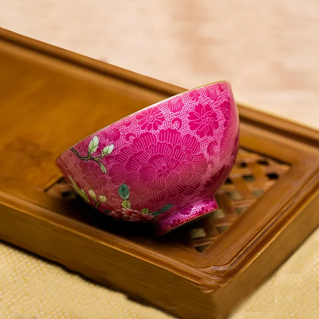 Finom Jingdezhen Tiszta Kézzel Festett Virág Madár Porcelán Kis Tea Tál Kung Fu Teáscup - Image 6