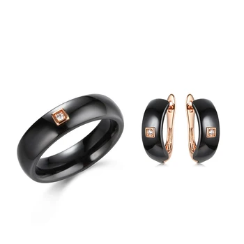 

Fashion Elegant Cute Black White Ceramic Water Jewelry Set Ring Earrings White Rose Gold Color For Women Wedding Party Prom