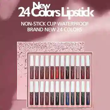 

24-piece set matte waterproof non-stick cup moisturizing and long-lasting lip glaze gift box set for girlfriend daily cosmetics