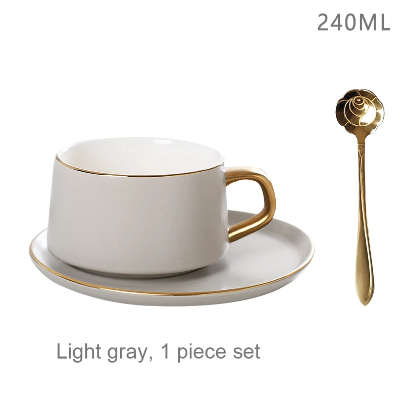 Скандинавская керамическая кофейная чашка простая шесть цветная кофейная чашка набор с блюдце и ложка Фарфор золотой край чайная чашка английский день - Цвет: light gray 1 pcs set