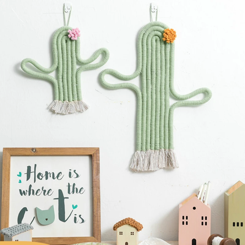 Hand-woven Cactus Living Room Pendant Creative Bedroom Layout Nordic Ins Wall Decoration Children's Accessories | Дом и сад