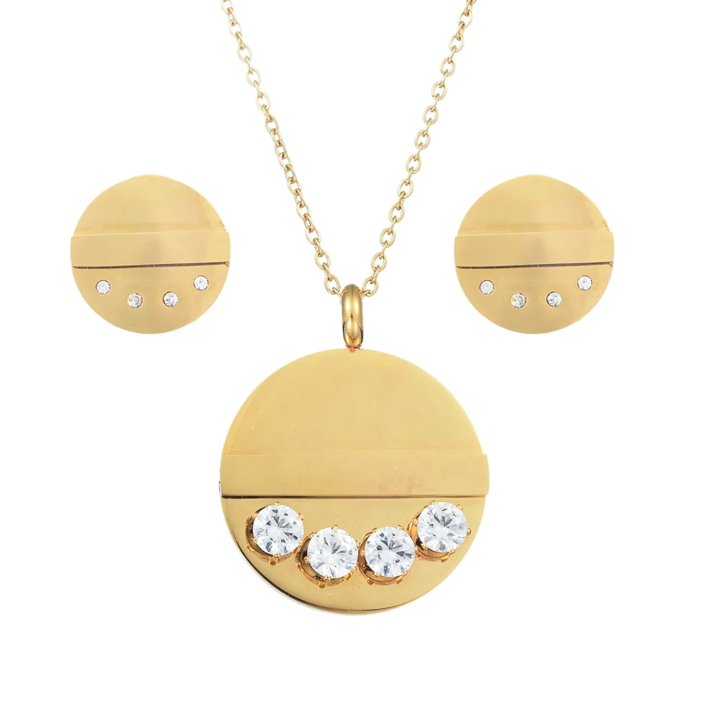 

013Jewelry Set For Women Silver & Gold Color Round Design Necklace Stud Earrings Party Jewelry 2020