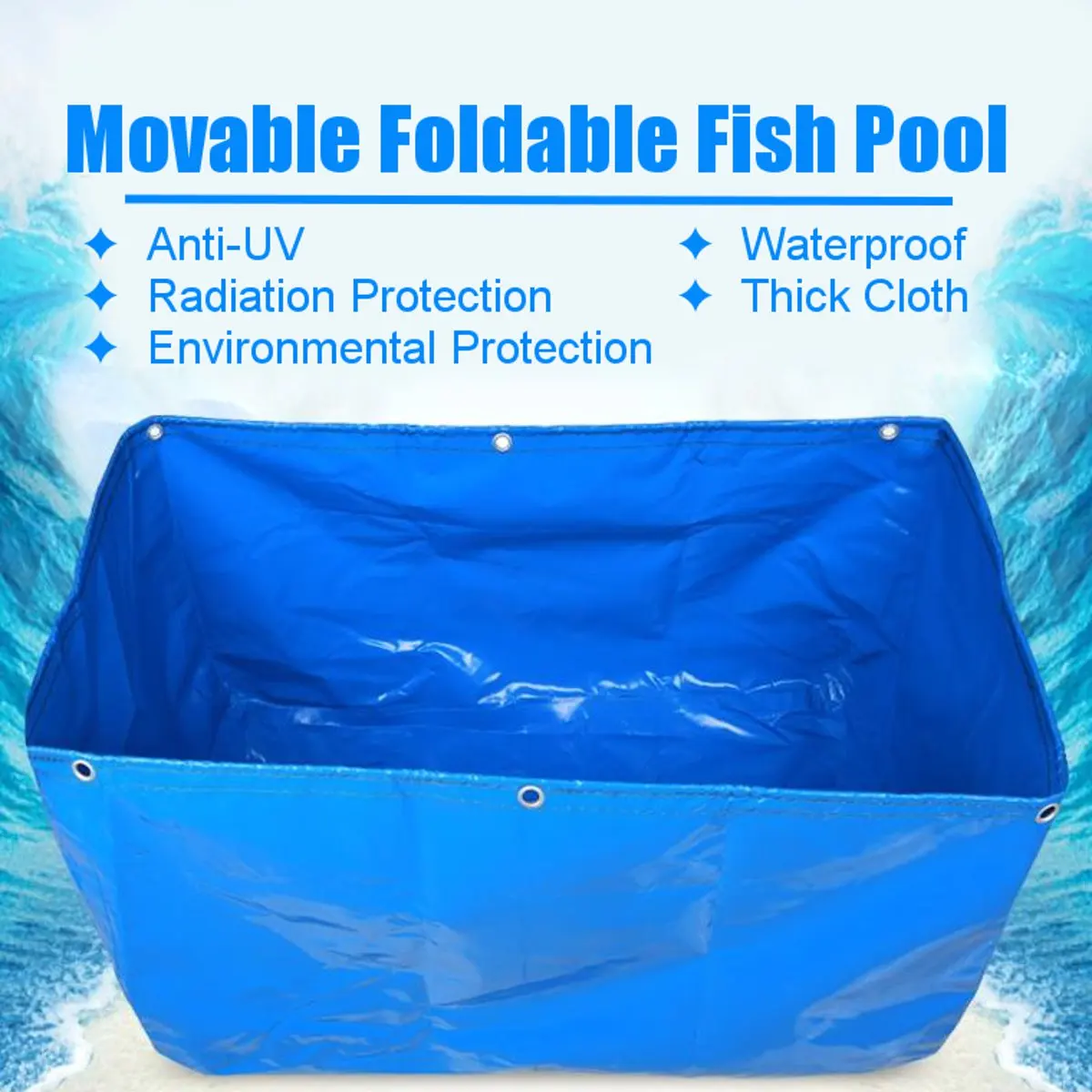 

1x1.5x0.6M Foldable Blue Pool Fish Tank Pond PVC Coated Movable Waterproof Anti-UV Swimming Pool Outdoor 150x100x60cm Blue