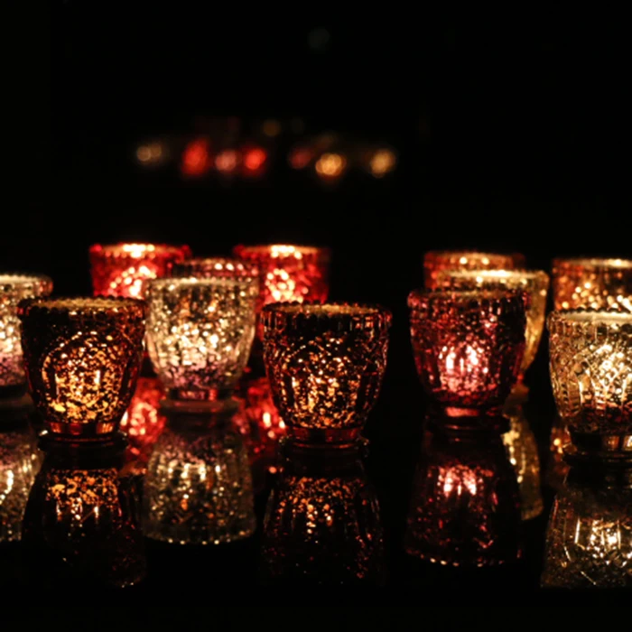 Simple Electro-silver-glass Small Candlestick Color Candle Cup Romantic Christmas Candlelight Dinner Bar West Restaurant