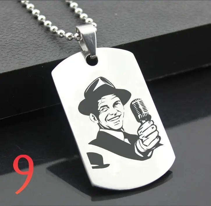 Классический брелок из нержавеющей стали FRANK SINATRA FLK01, гравировальные бирки, стальная подвеска-открытка для ожерелья - Цвет: Тёмно-синий