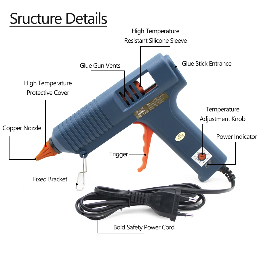 150W Hot Melt Glue Gun Adjustable Temperature Glue Gun Nozzle 11mm Sticks Professional Indusrial Melt Adhesive Hot