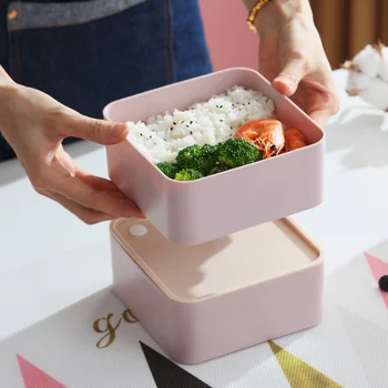 

Double Layer Lunch Box Square Plastic Bento Box Portable Leakproof Lunch Container AXIR