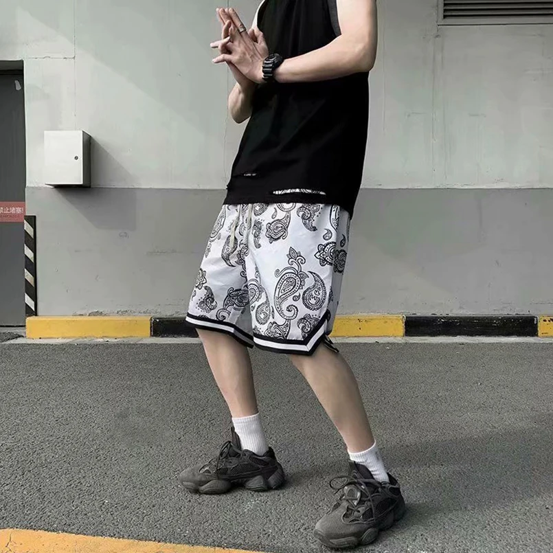 HipHop Shorts Men Bandana Oversized Loose Drawstring Summer Short Man Hip Hop Straight Casual Beach Short Pants 2023