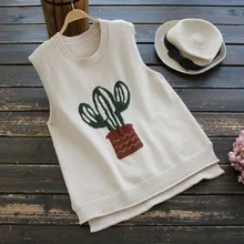 3758 зимний женский утепленный японский пуловер без рукавов с круглым вырезом кактус вязаный жилет свитер жилет