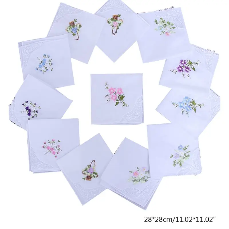 5 шт. женские хлопковые квадратные носовые платки Женские повседневные Цветочные вышитые бабочки кружевные карманные полотенца случайный