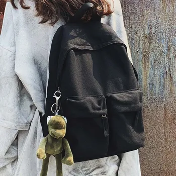 

HOCODO Female Backpack Large Capacity Double Front Pocket Packbag 2020 Canvas Women Backpack Pure Color High Quality School Bag