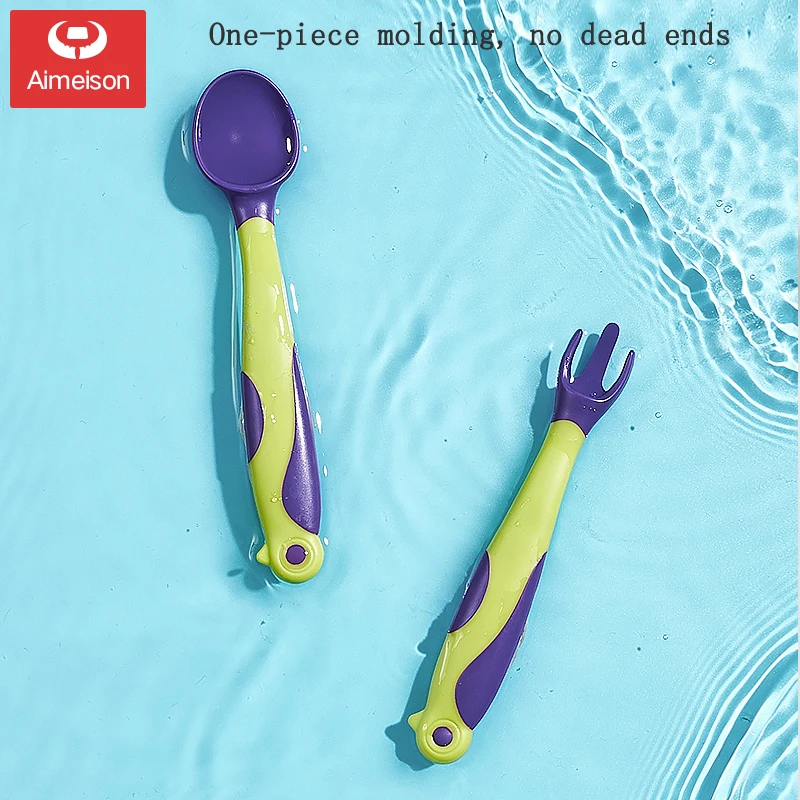 Aimeison Baby Learning To Eat Training Spoon Baby Food Supplement Elbow Fork Spoon One Year Old Bendable Children Cutlery Set