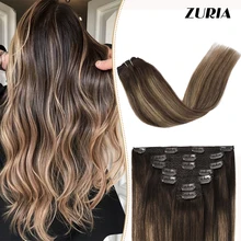 

ZURIA Clip In Hair Extensions Human Hair Lace Clip 16"20"24" 7pcs/set Machine Remy Silky Straight Natural Clip-on Hair