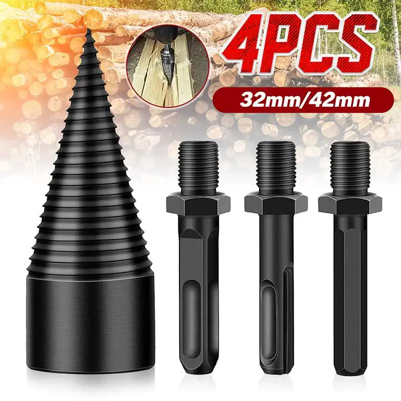 48mm Firewood Splitter Machine Drill Bit Round/Hexagonal Shank Wood Splitting Cone Reamer Punch Driver Bits Woodworking Tools 48mm firewood splitter machine drill bit round hexagonal shank wood splitting cone reamer punch driver bits woodworking tools