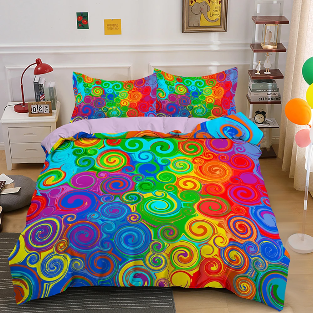 Colorful Rainbow Abstract Bedding Set Queen Duvet Cover For Children Adult Dream Comforter Covers Sets With Pillowcase