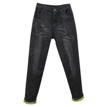 Новинка, женские зимние джинсы, теплые утолщенные флисовые джинсовые штаны-шаровары, свободные рваные джинсы, женские брюки с высокой талией