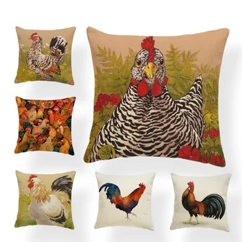 

Retro Shabby Chic Pattern Cover Pillows Watercolor Rooster Throw Pillowcases Farmhouse Sofa Decor Polyester Blend Cover Pillows