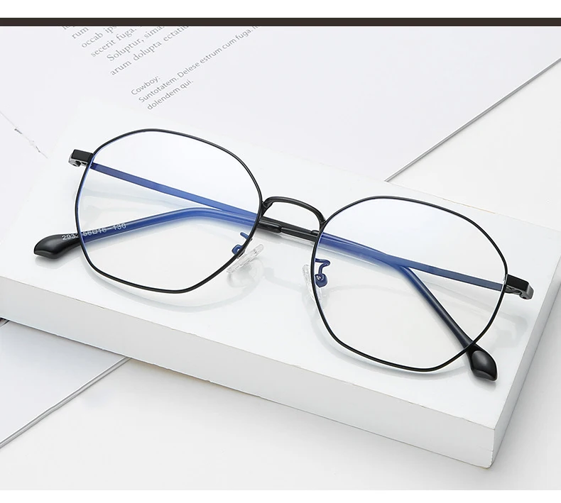 New metal anti-blue glasses retro polygon literary glasses frame men and women decorative simple flat mirror