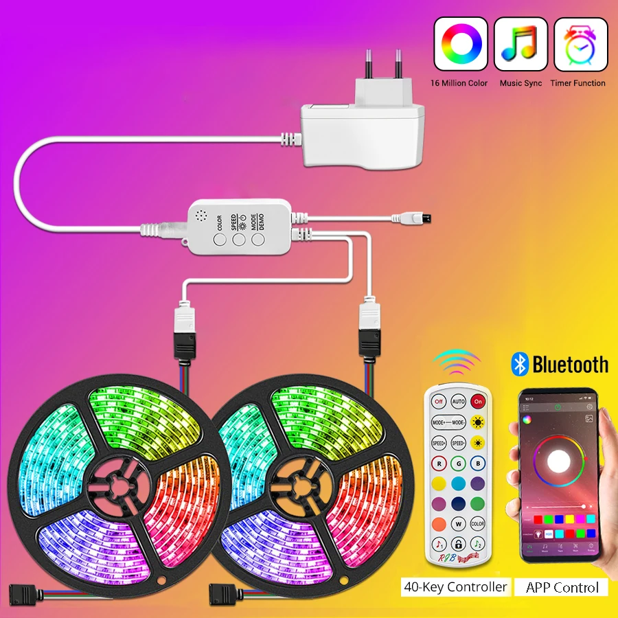 Bluetooth светодиодный полосы светильник RGB 5 м лента DC12V SMD 5050 Водонепроницаемый