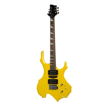 

Novice Flame Shaped Electric Guitar HSH Pickup Bag Strap Paddle Rocker Cable Wrench Tool Yellow
