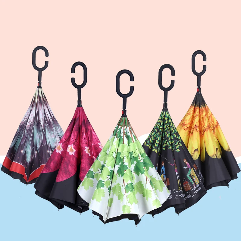 

Simanfei Chinese Reverse Umbrella Rain Women Parasol Sun UV Inverted Umbrella Kids Flower Black Big Clear Umbrellas Men Children