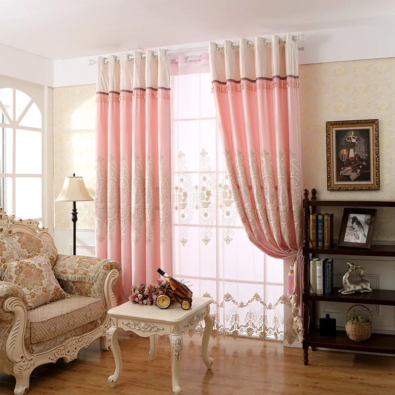 

New Fashion European Luxury Princess Solid Color Cashmere Embroidery Curtains for Living Dining Room Bedroom.