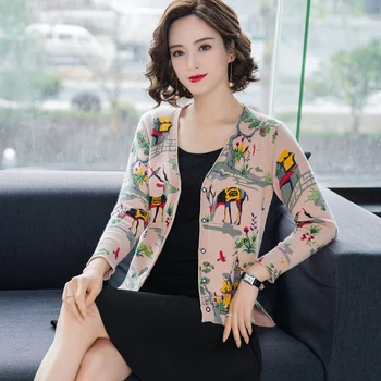 

Women Cardigans Sweater Autumn Winter Floral bird pattern Knitted Coat Cardigan Single Breasted Casual Knit Jacket Sweater