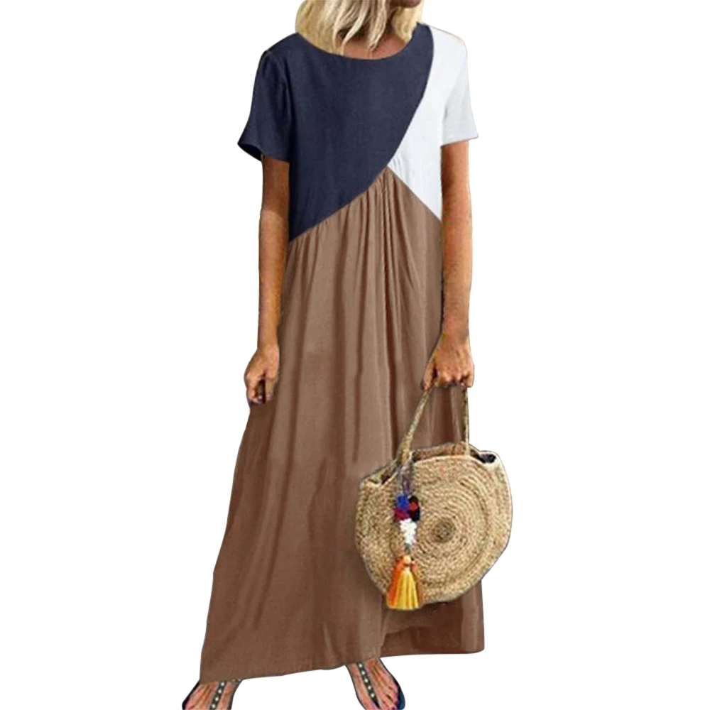 Khaki LASPERAL, новинка, женское платье с круглым вырезом, Vestidos, летнее, больше размера, d размера плюс, 5XL, лоскутное изделие, цветные платья, повседневные, подарок, женская повседневная одежда - Цвет: Khaki
