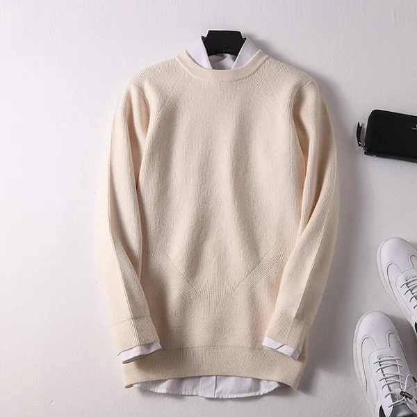 beige Новые стильные мужские кашемировые свитера и шерстяные вязальные Джемперы мужские зимние пуловеры с круглым вырезом мягкий свитер толстый мужской свитер Топы - Цвет: beige