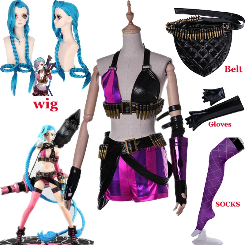 Хит! Игра LoL Crit Loli костюм Джинкс Jinx оригинальная кожа Волшебная Униформа синие