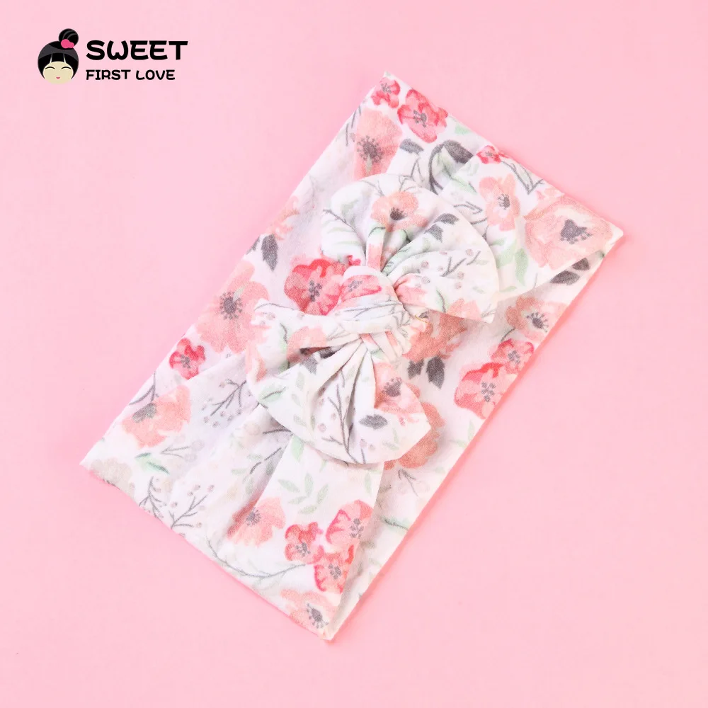 Европейский и американский стиль 5 цветов супер мягкая нейлоновая лента для волос с принтом бесшовная нейлоновая Детская повязка для волос с бантом