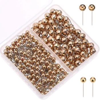 

300 Pieces Map Tacks Push Pins With Gold Round Head Steel Point For Bulletin Board, Fabric Marking, 1/ 8 Inch, 1/ 4 Inch
