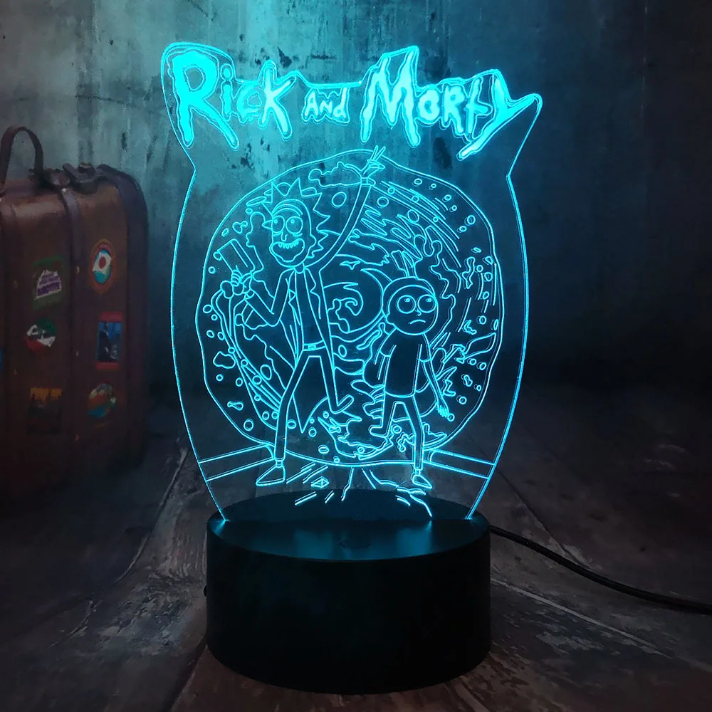 С забавным мультяшным принтом Рик и Морти Юмор учеными 3D светодиодный ночной Светильник для сна детская настольная лампа домашний Декор детские игрушки Рождественский подарок