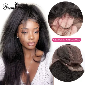 

Promqueen Kinky Straight Wig Lace Front Human Hair Wigs Brazilian Remy Hair Pre Plucked 150% Density 13x4 human hair wigs