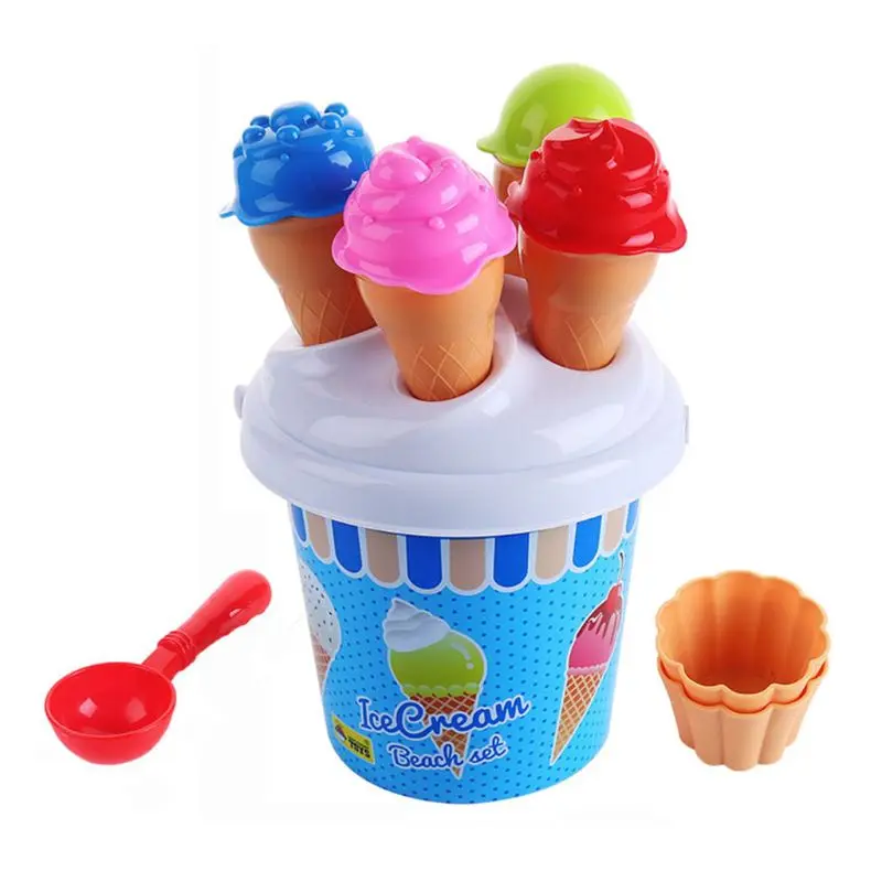 Kids Children Plastic Ice Cream Cones Spoon Set Mould Beach Play Sand Toys Gift 