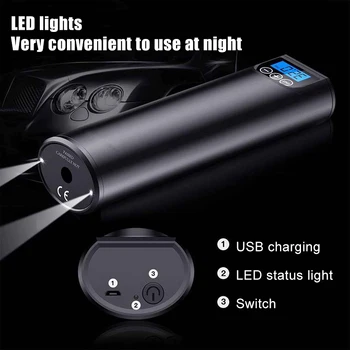 

Car Air Pump Tire Inflator Mini Portable Handheld Fast Inflating LED Light USB Charging YA88