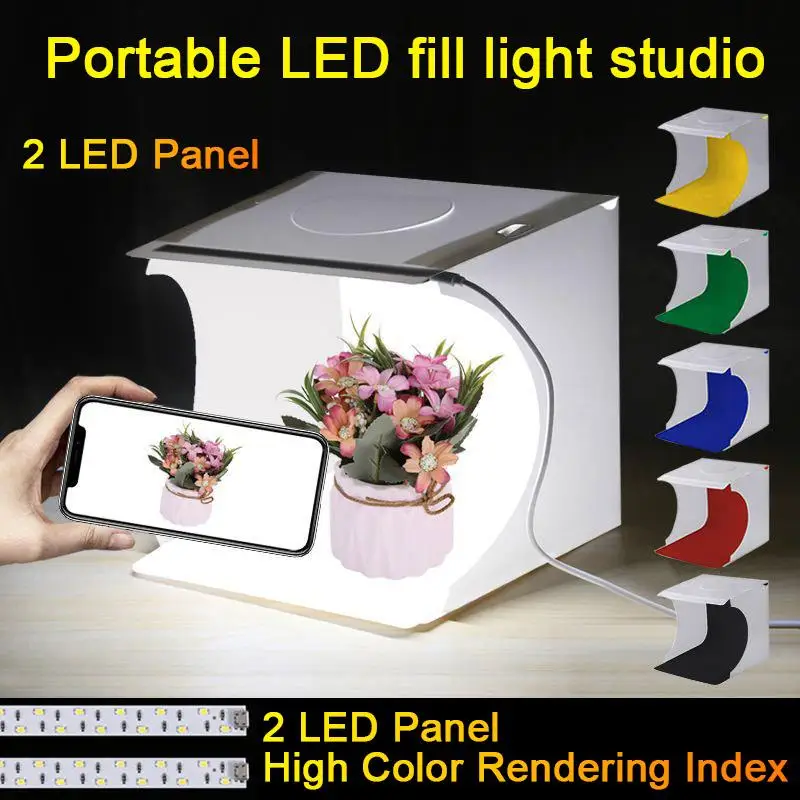 

20*20cm Mini Folding Studio Diffuse Soft Box Lightbox With LED Light Black White Photography Background Photo Studio Box