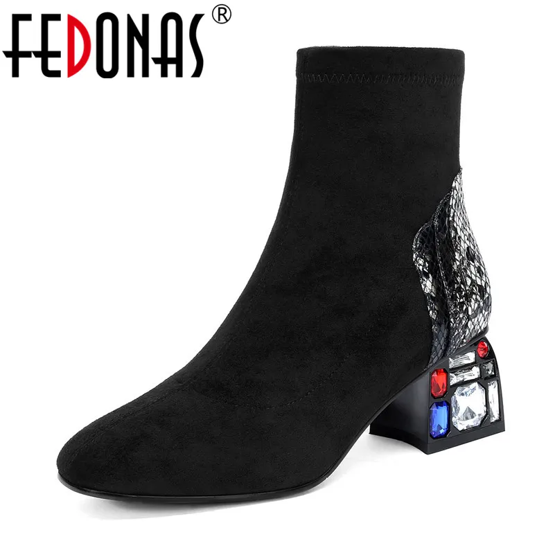 FEDONAS/полусапожки из натуральной кожи; вечерние офисные Ботинки на молнии и высоком каблуке; элегантные женские ботильоны; зимние ботинки «Челси»