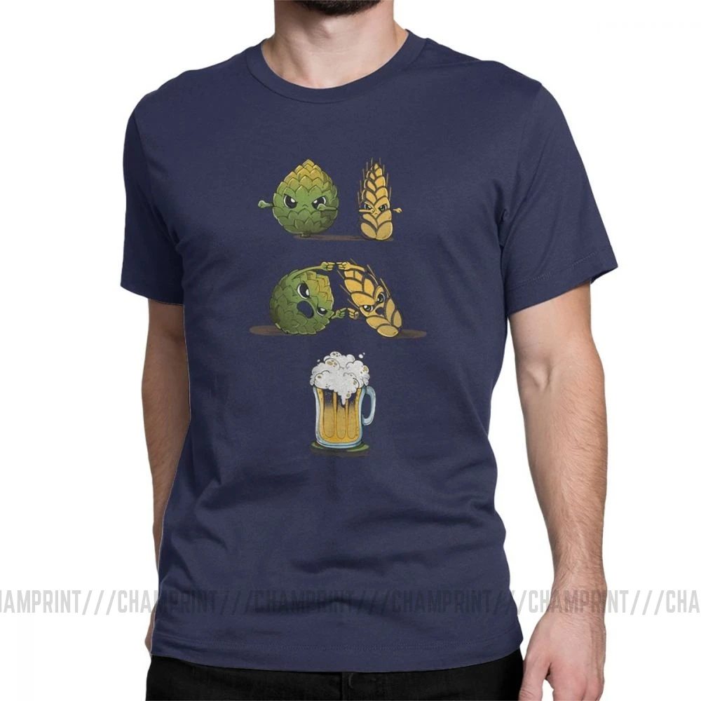 Мужские футболки с надписью «Beer Fusion», Забавные футболки с коротким рукавом и круглым вырезом, футболки из чистого хлопка, одежда в подарок - Цвет: Тёмно-синий