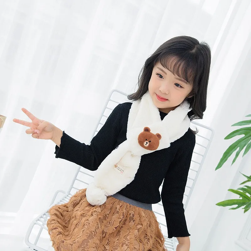 Kids' Scarf Girls Plush Fur Scarf Cute Bear Decor Collar Shawl Neck Warmer For Winter Newest