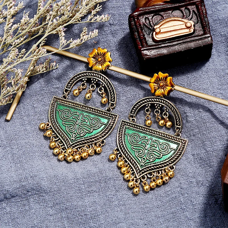 Crazy Feng, винтажные серьги для женщин, ручная работа, этнические массивные золотые Висячие длинные висячие индийские свадебные серьги, ювелирные изделия - Окраска металла: 853