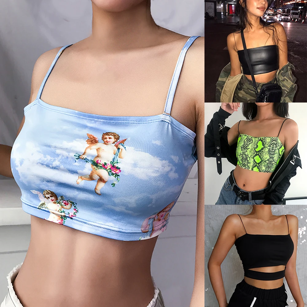 Sfit Winkel принт Gestellte Camis Frauen сексуальный Gestellte уличная одежда короткий топ Sommer открытая спина Bralette Leibchen Топы