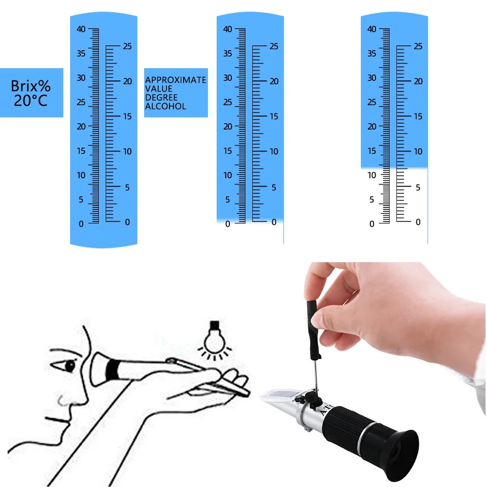 Handheld 0 40% 25% refratômetro de açúcar do agregado familiar 0 vinho álcool refratômetro brix cerveja detector concentração wort tester