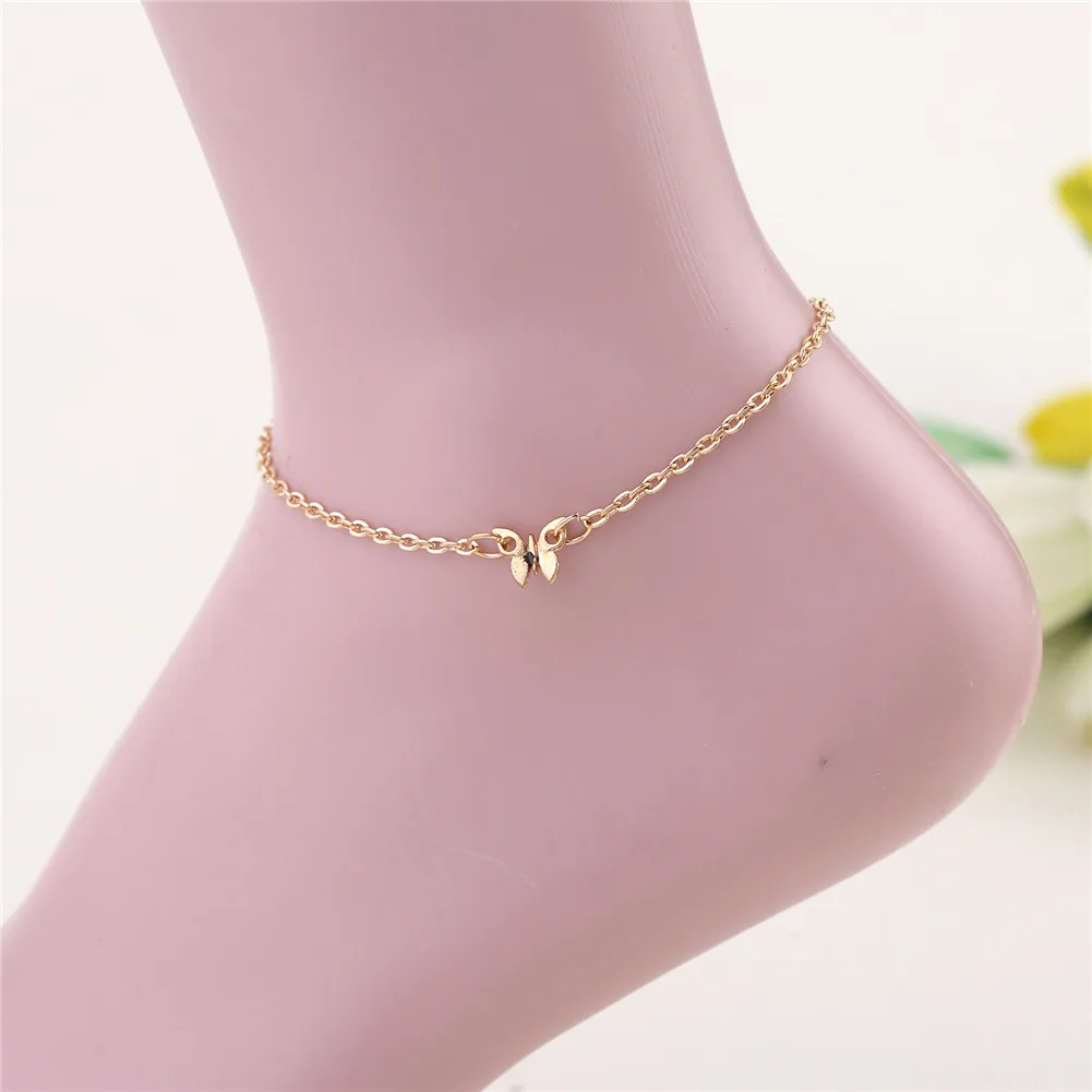 

Modern female Anklets Bracelets gold Color chain butterfly Leg simple Bracelets Anklet Foot Chain For Female Wedding Gifts
