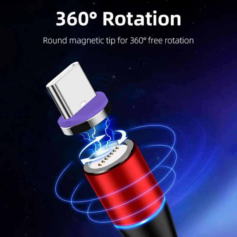 5A Магнитный USB C кабель круглый разъем вращающийся на 360 градусов светодиодный шнур для зарядки с магнитным разъемом