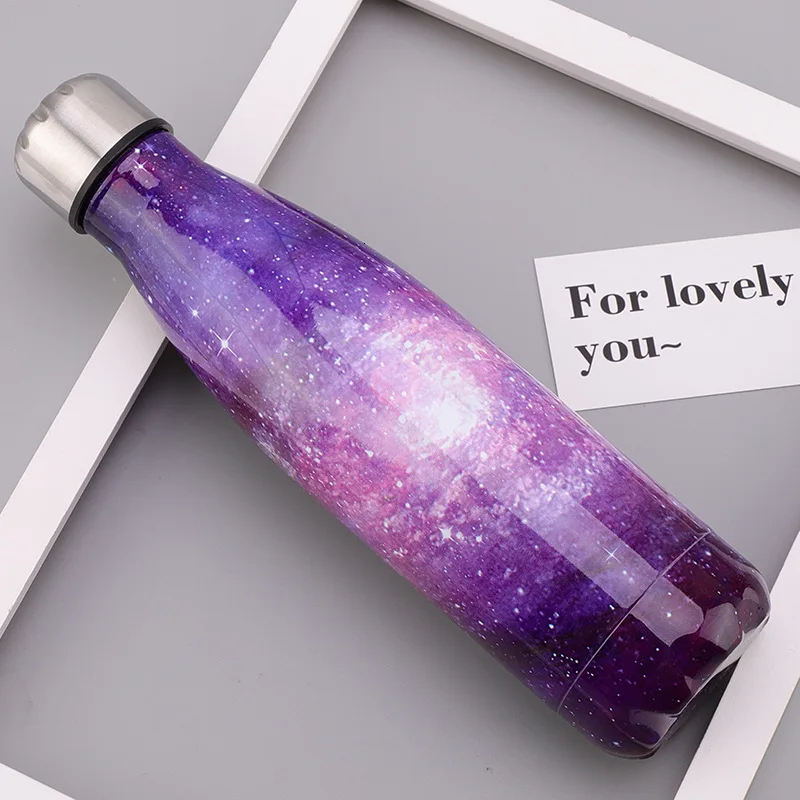 Звездное небо, цветок, стеклянная бутылка для воды, размер 500 мл, настенный двойной шар из нержавеющей стали, пустая Изолированная бутылка для напитков, спортивная чашка