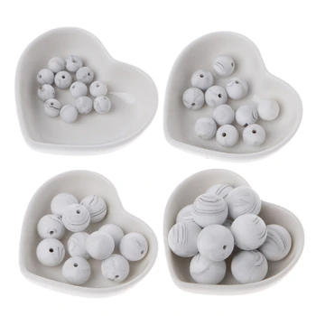 

10pcs Silicone Marble White Teething Beads Round BPA Free Baby Chewable Beads Teething Necklace Making