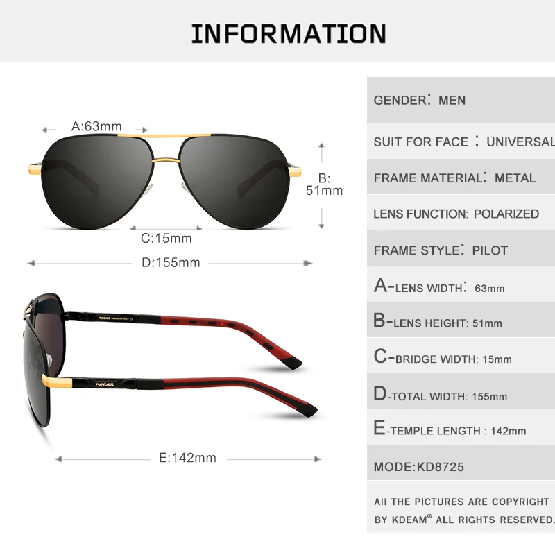 KDEAM должны иметь Pilot, поляризационные солнцезащитные очки для женщин Для мужчин High-end сплава Материал с Пружинные шарниры